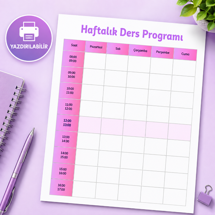 Haftalık Ders Programı — Yazdırılabilir PDF (5 Renk)