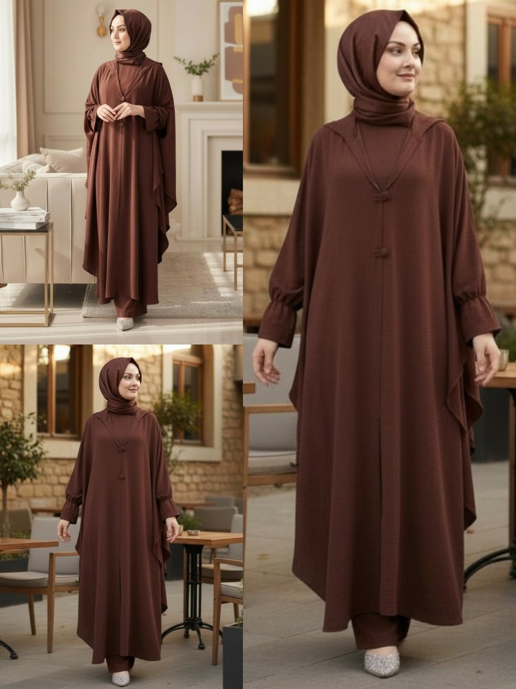 tunik pantalon kapşonlu pelerin takim 