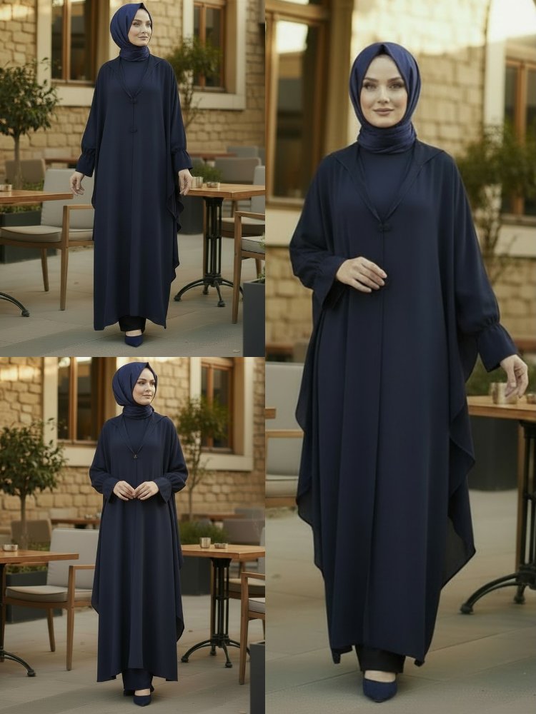 tunik pantalon kapşonlu pelerin takim 