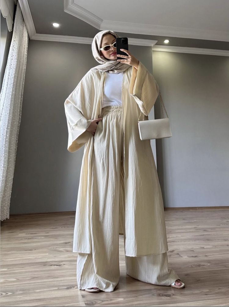 Uzun Kimono Takımı Krem
