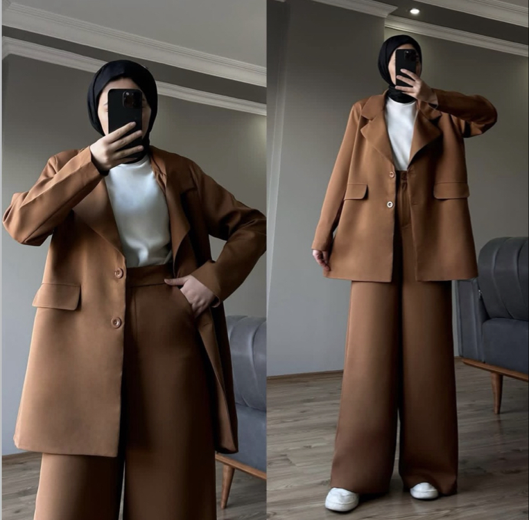 Blazer ceket takım kahverengi