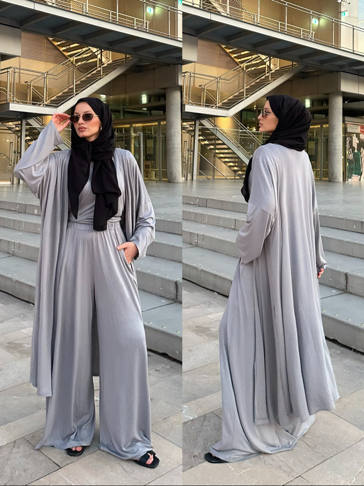 3 lü Abaya Takım Gri Efsane Rahatlık