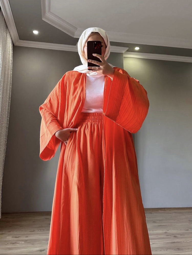 Uzun Kimono Takım Turuncu