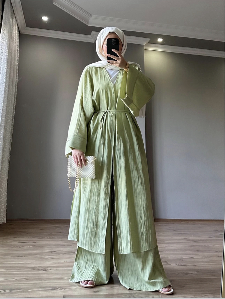 Uzun Kimono Takım Fıstık Yeşili