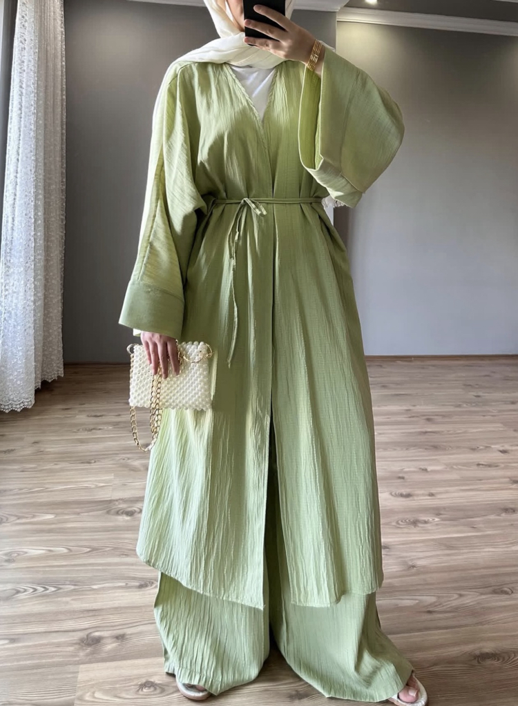 Uzun Kimono Takım Fıstık Yeşili