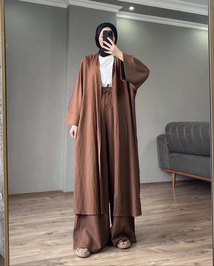 Uzun Kimono Takım Kahverengi
