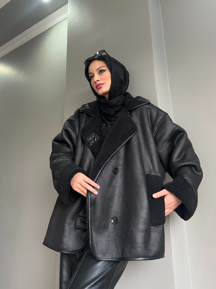 Lüx Kalite Biker Mont Siyah
