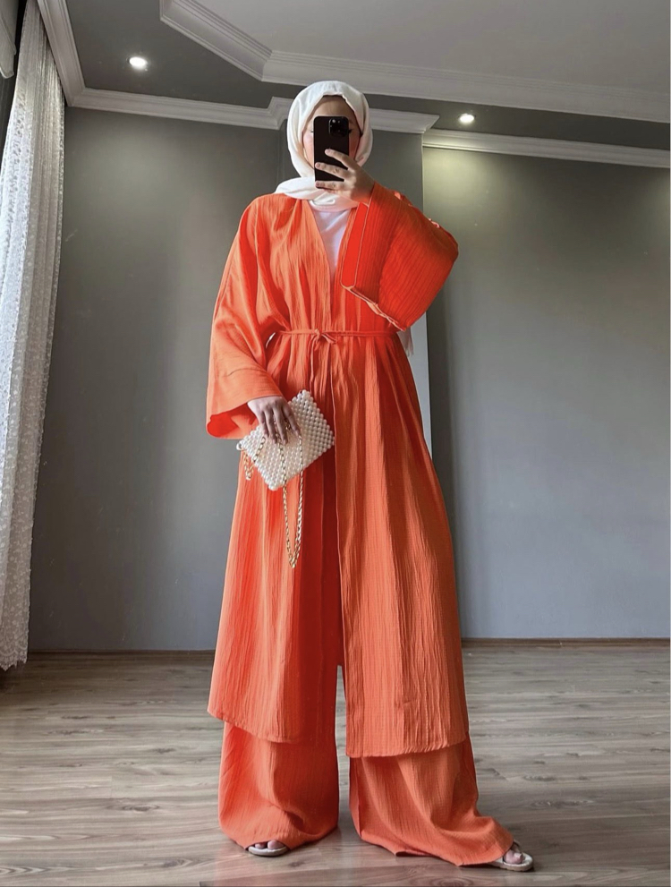 Uzun Kimono Takım Turuncu