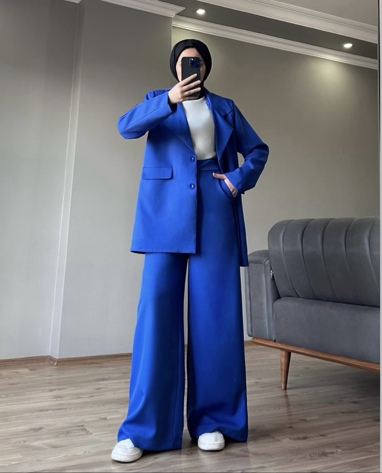Blazer ceket takım saks mavi