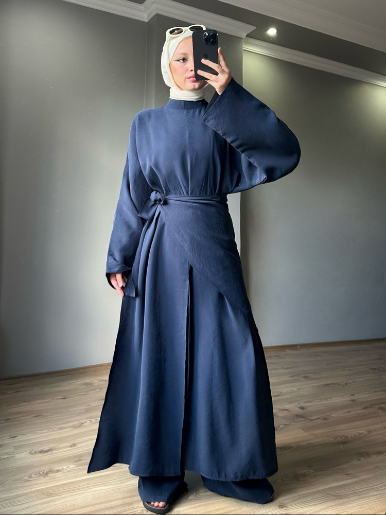 3lü Yırtmaçlı Tunik Pantolon Bel/Omuz Şalı 