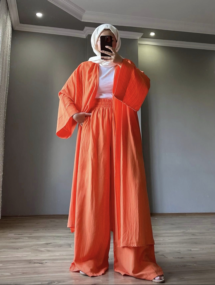 Uzun Kimono Takım Turuncu