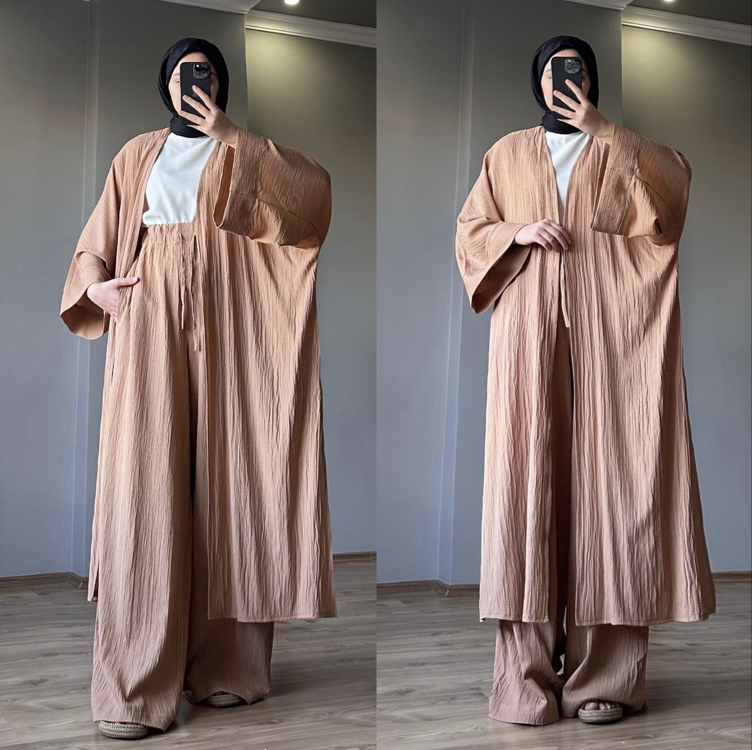 Uzun Kimono Takım Sütlü Kahve