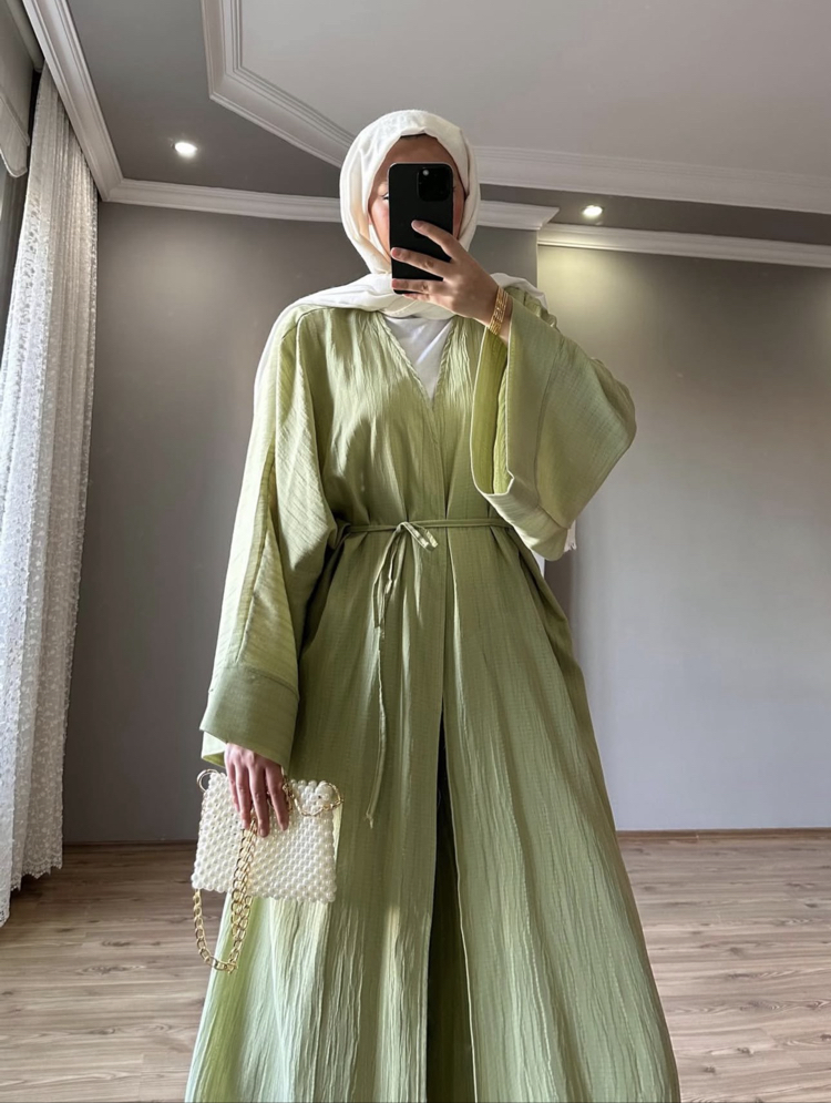 Uzun Kimono Takım Fıstık Yeşili