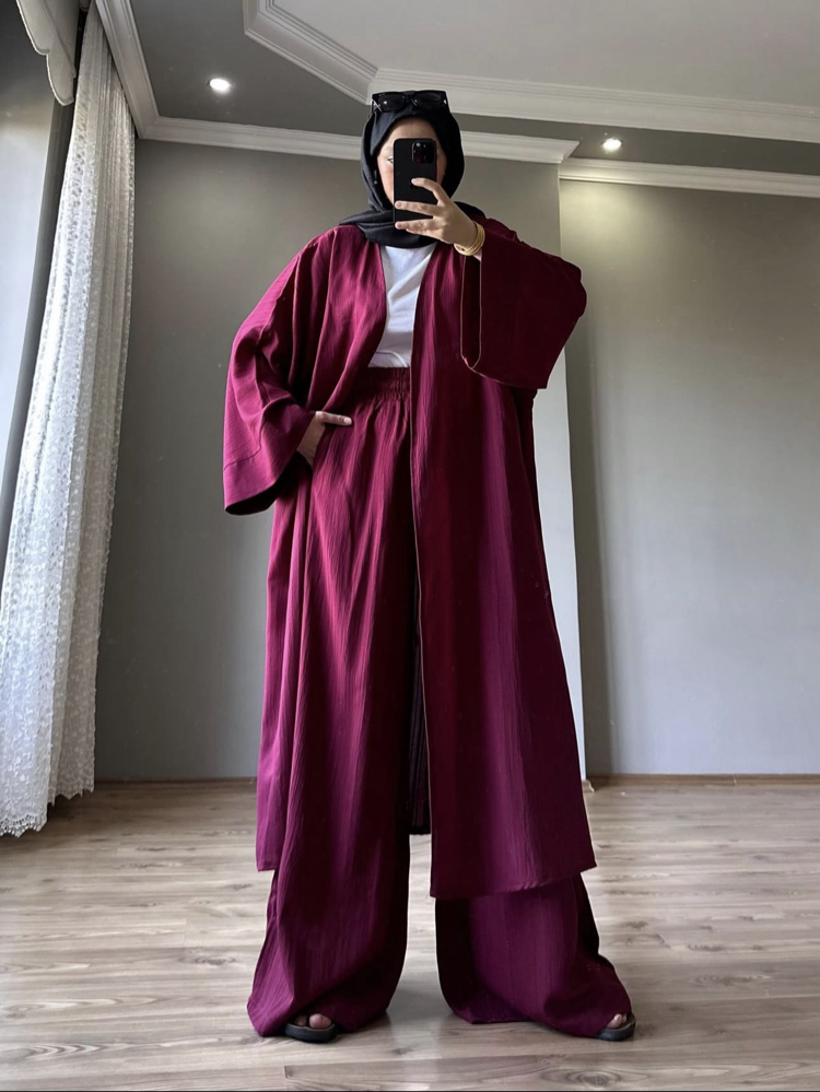Uzun Kimono Takım Bordo