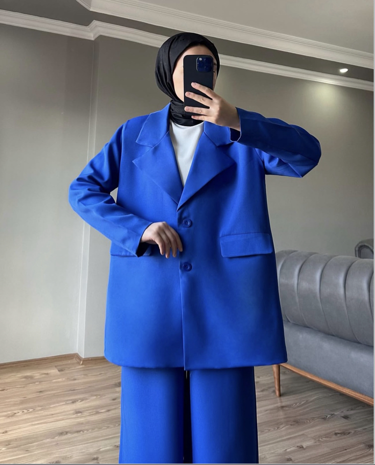 Blazer ceket takım saks mavi
