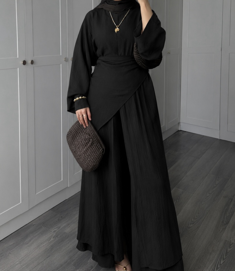 3lü Yırtmaçlı Tunik Pantolon Bel/Omuz Şalı