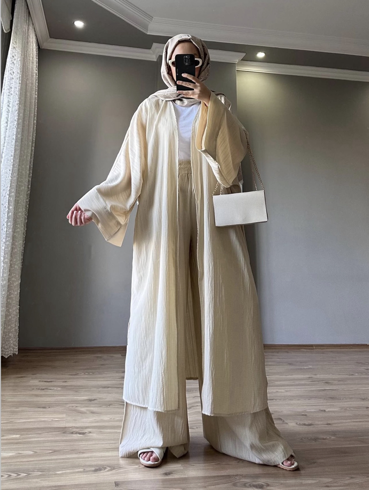 Uzun Kimono Takımı Krem