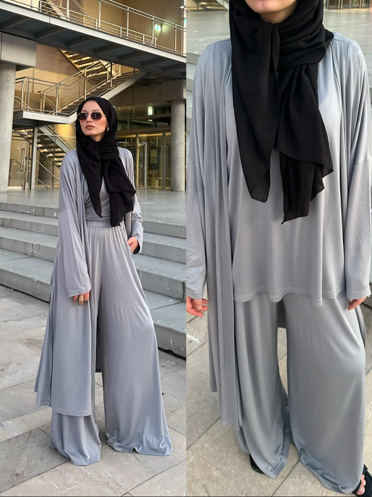 3 lü Abaya Takım Gri Efsane Rahatlık