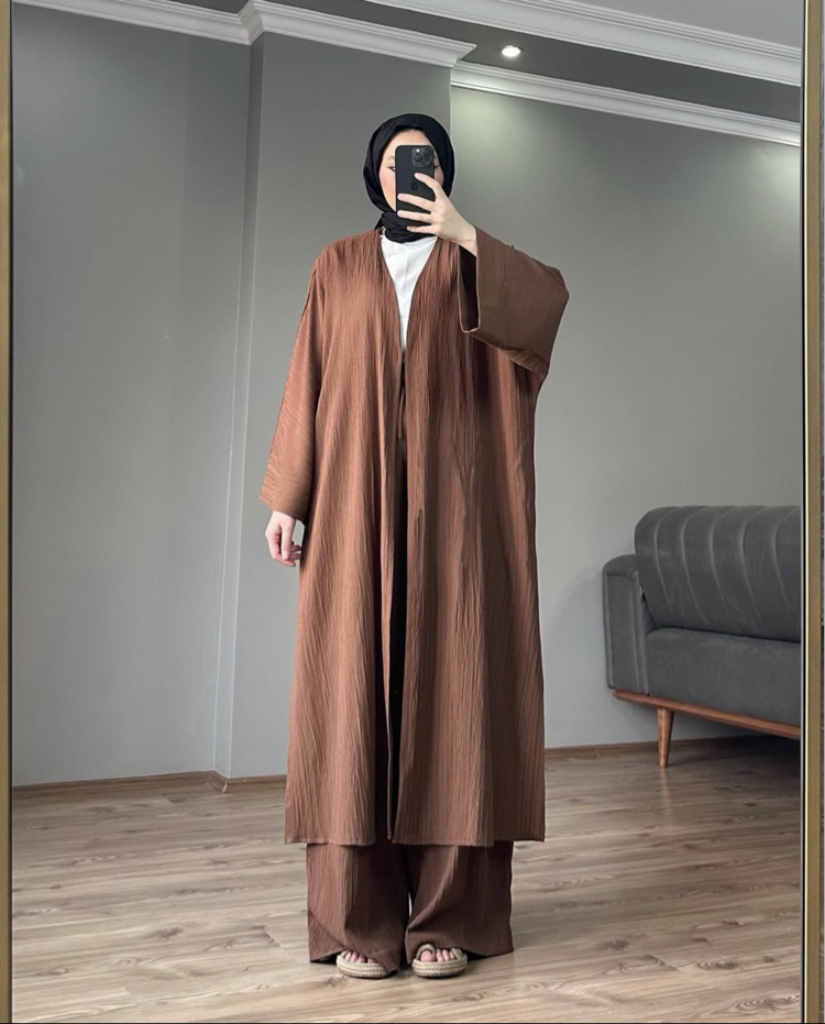 Uzun Kimono Takım Kahverengi