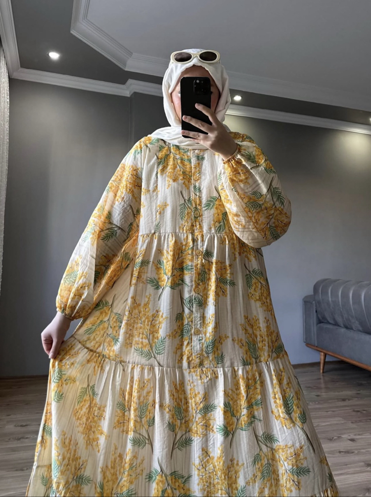 Sarı Çiçek  Premium Elbise 
