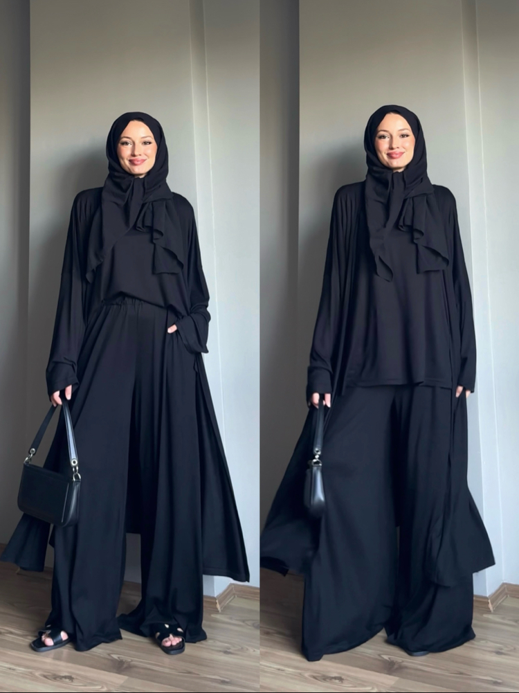 3lü Abaya Takım Siyah Efsane Rahatlık