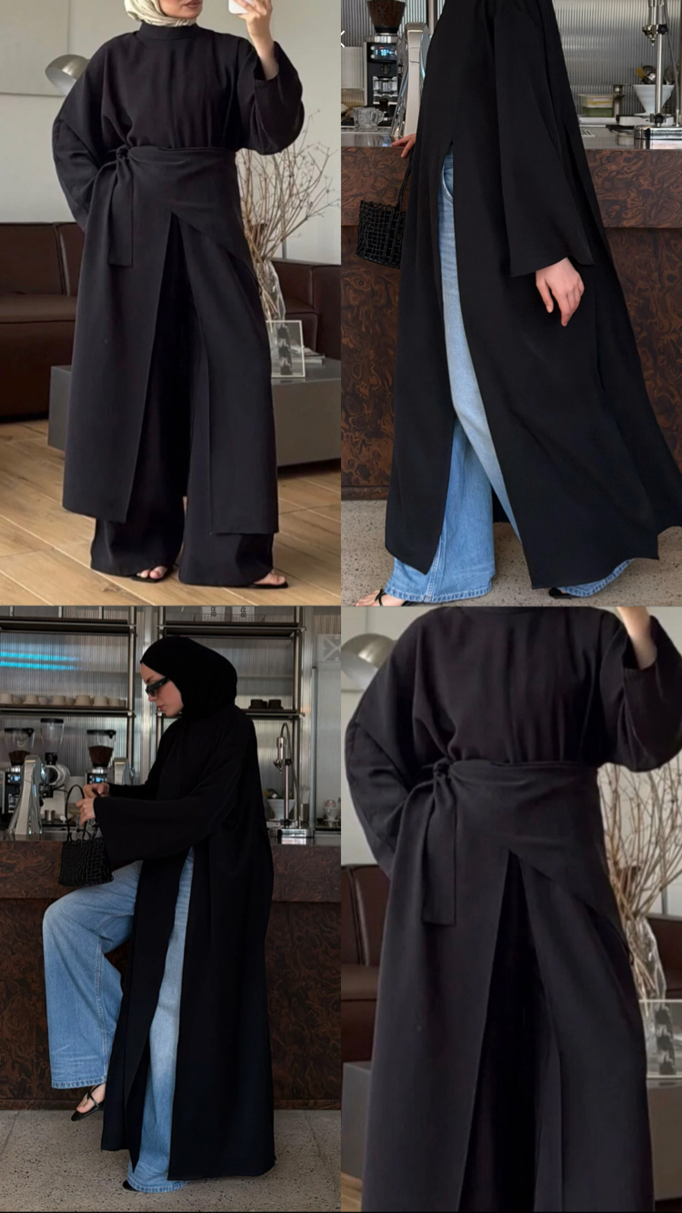 3lü Yırtmaçlı Tunik Pantolon Bel/Omuz Şalı