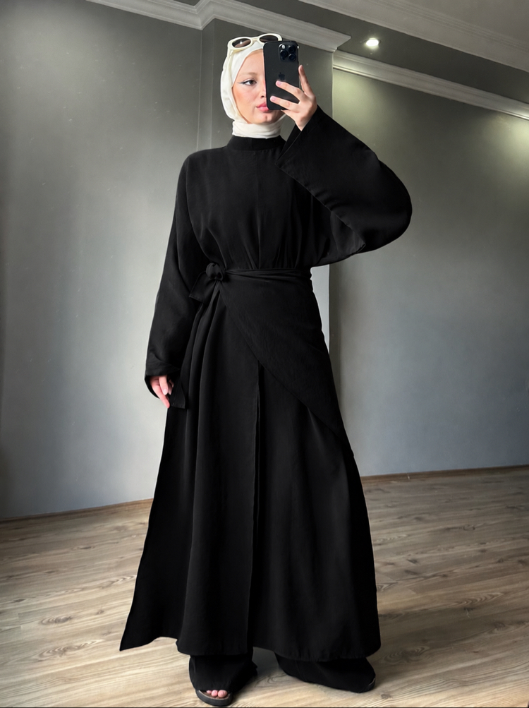 3lü Yırtmaçlı Tunik Pantolon Bel/Omuz Şalı