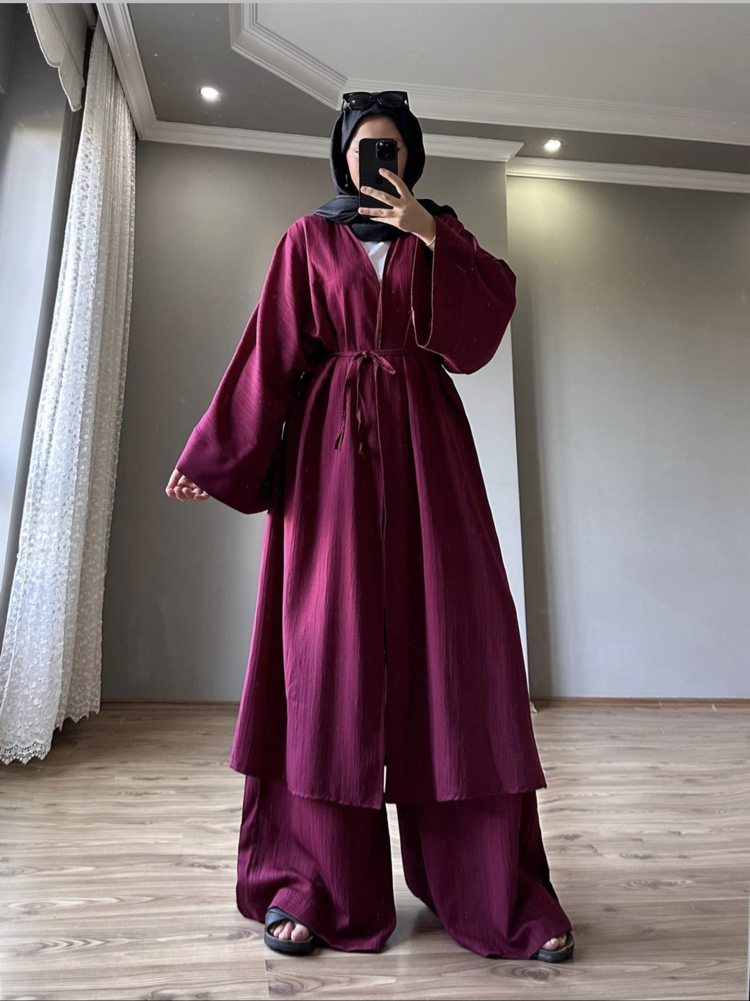 Uzun Kimono Takım Bordo
