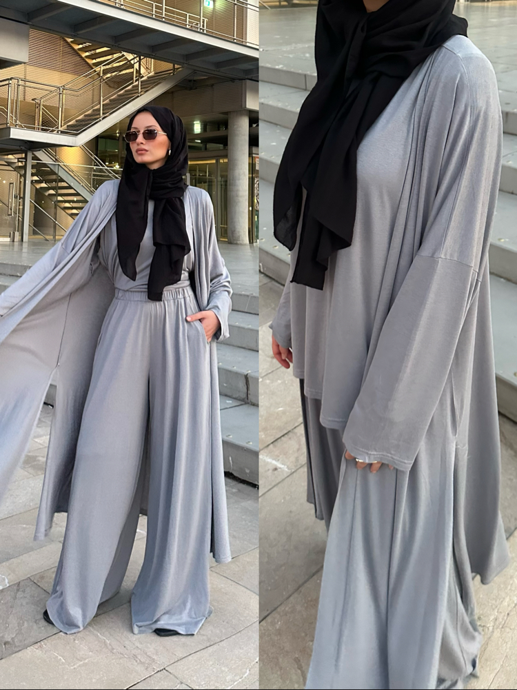 3 lü Abaya Takım Gri Efsane Rahatlık