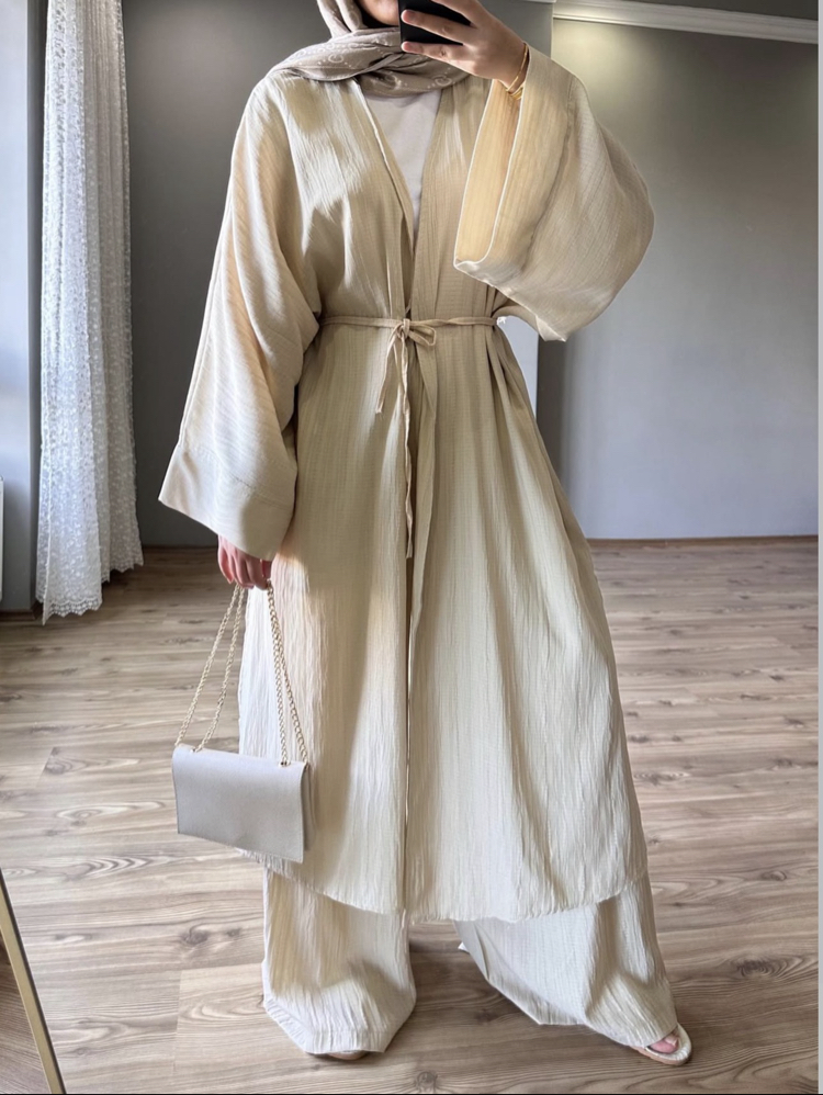 Uzun Kimono Takımı Krem