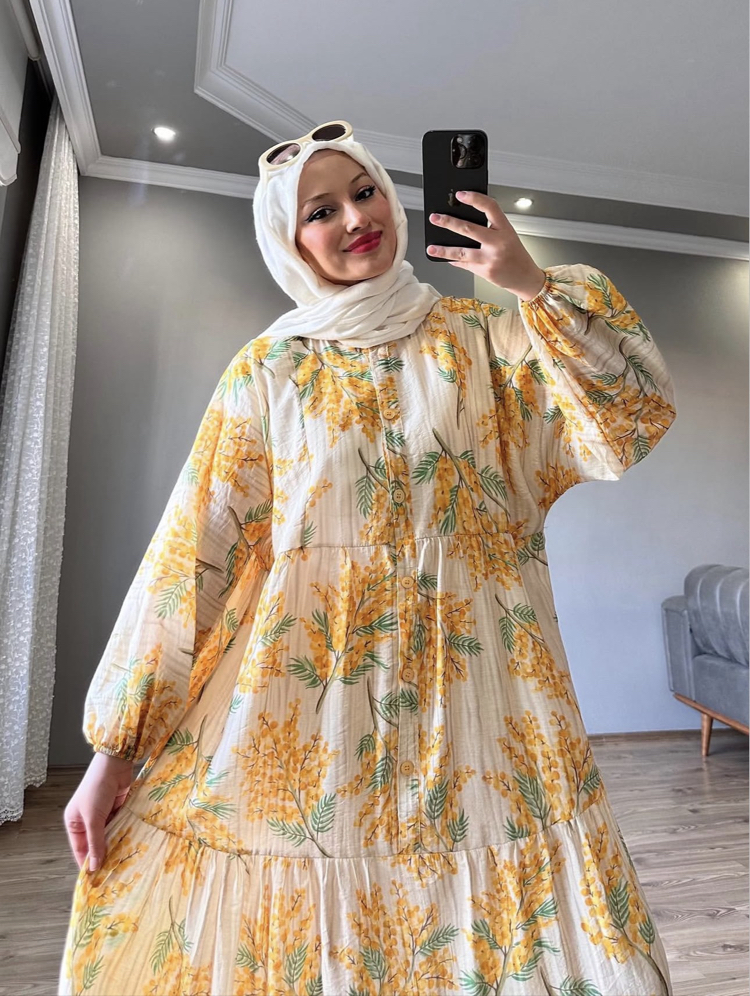 Sarı Çiçek  Premium Elbise 