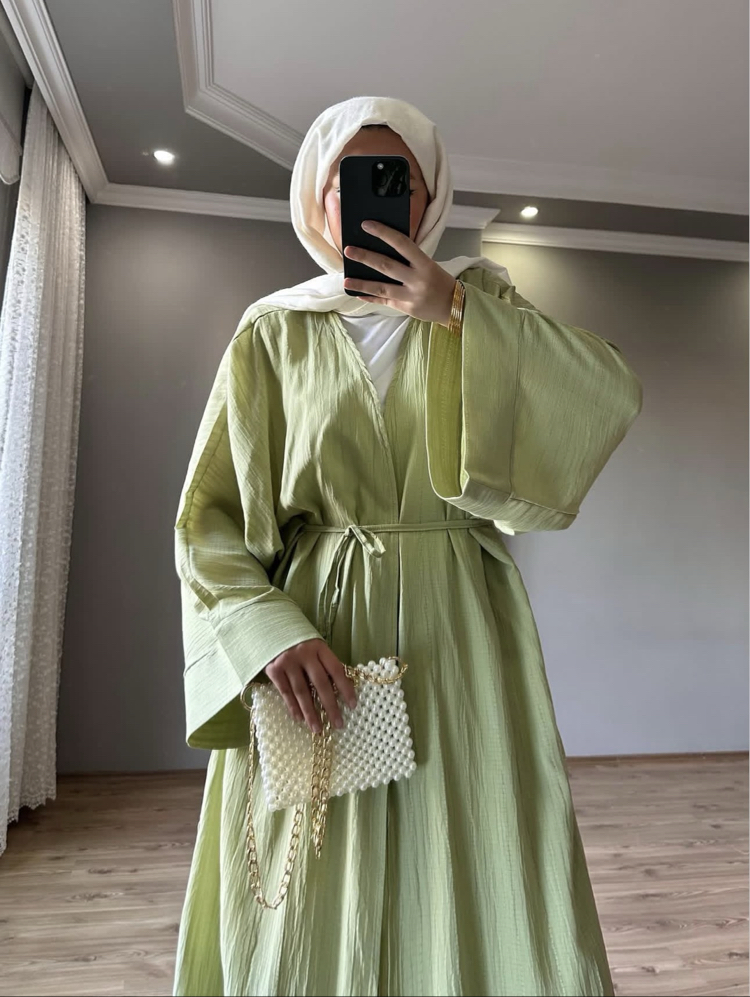 Uzun Kimono Takım Fıstık Yeşili