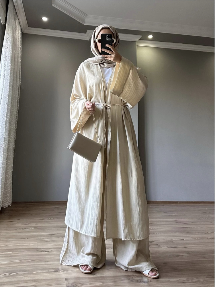 Uzun Kimono Takımı Krem