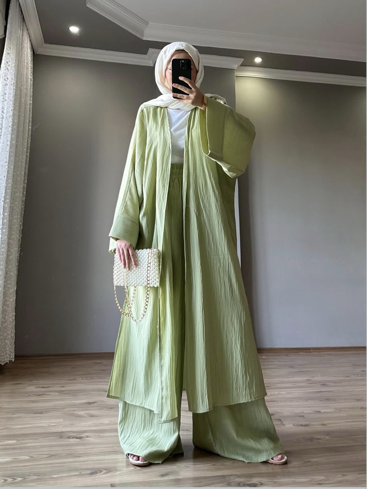 Uzun Kimono Takım Fıstık Yeşili
