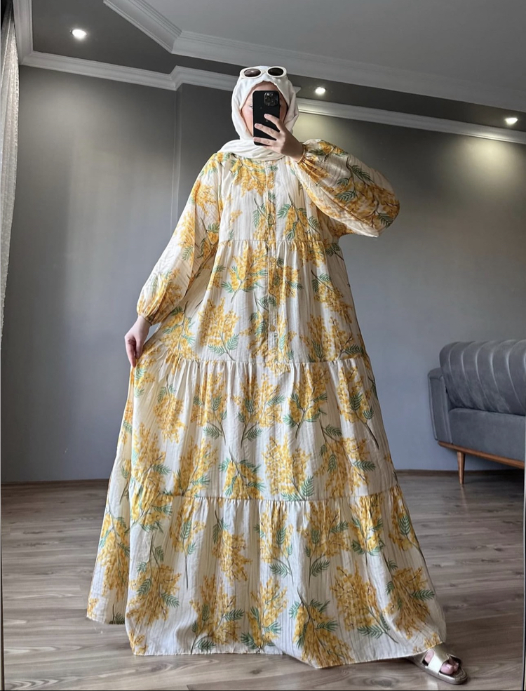 Sarı Çiçek  Premium Elbise 