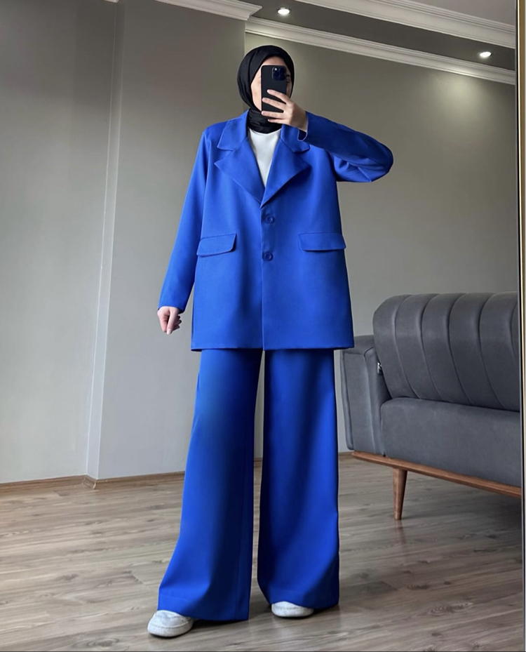Blazer ceket takım saks mavi