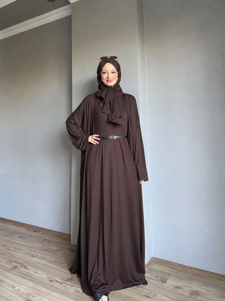 2 li Abaya Takım Elbiseli Acı Kahve