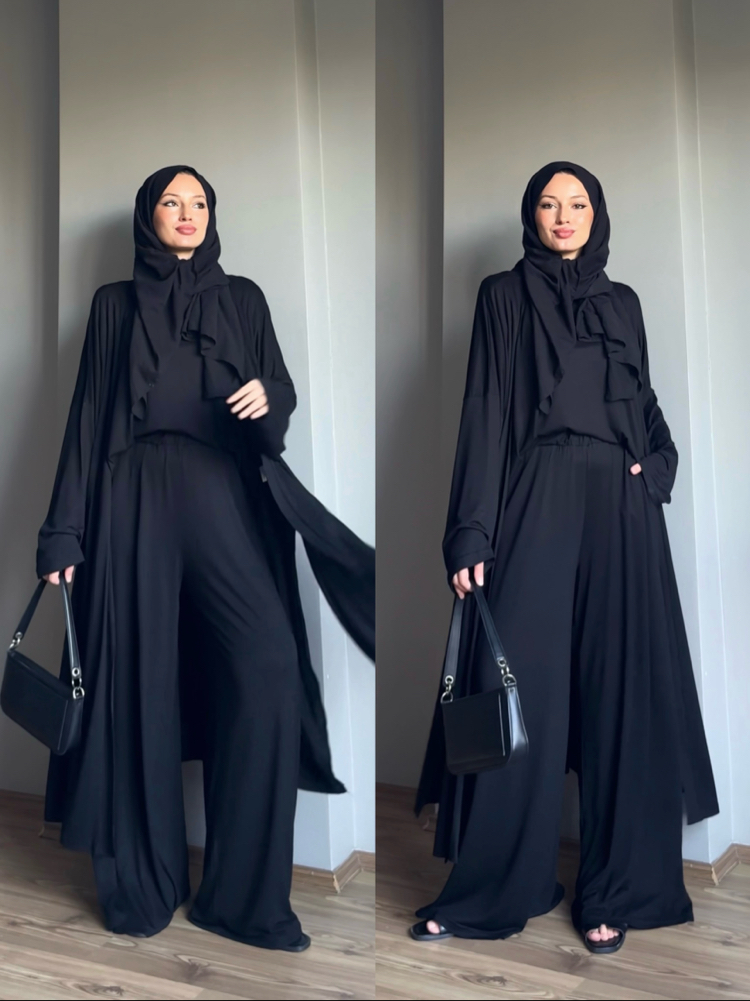 3lü Abaya Takım Siyah Efsane Rahatlık