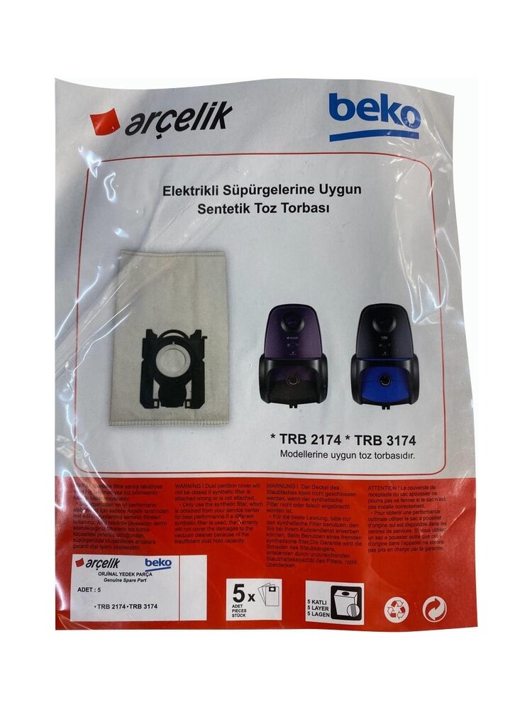 Arçelik Trb 3174 Orjinal Elektrikli Süpürge Toz Torbası