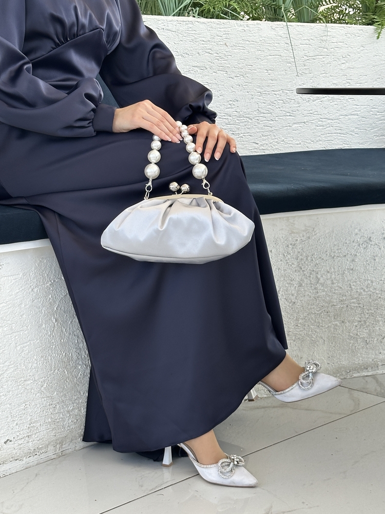 Saten inci detaylı abiye çanta