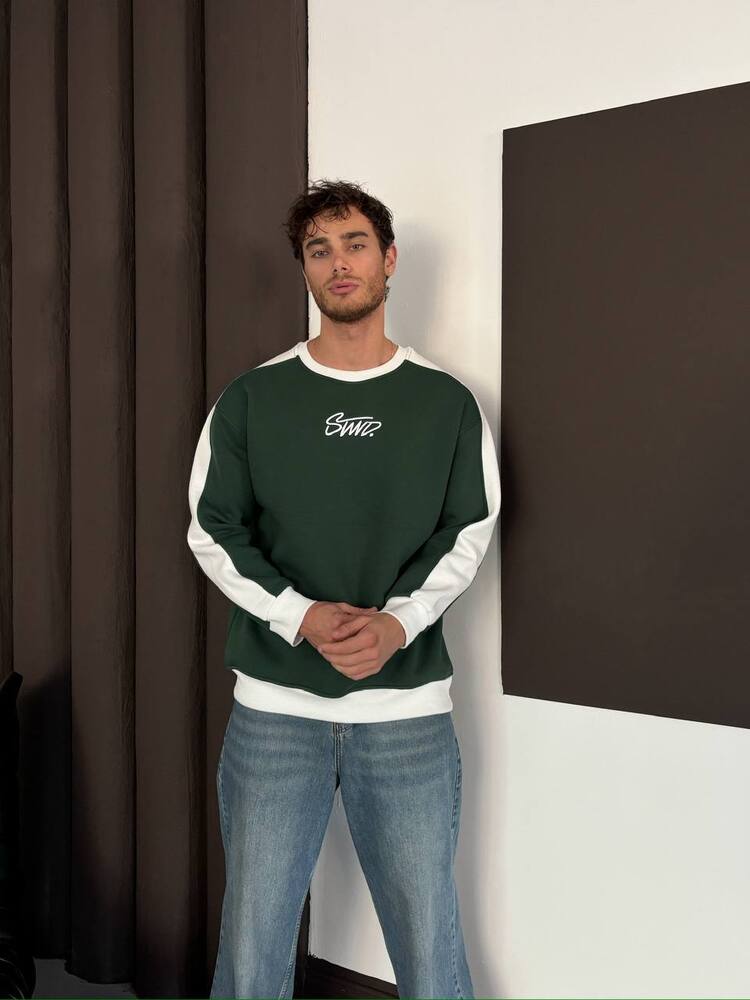 Bisiklet Yaka Oversize Haki Sweatshirt