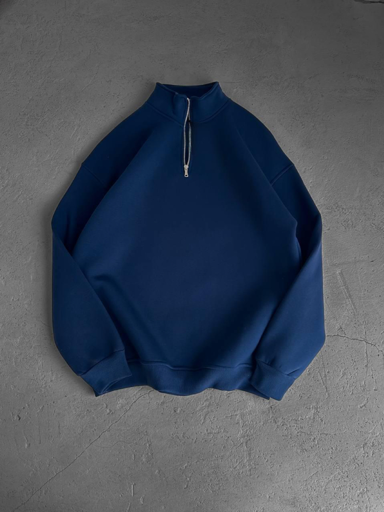Half Zip Oversize Polo Yaka Lacivert Sweatshirt