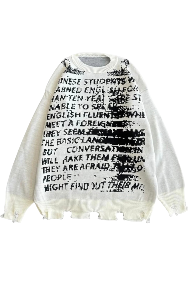 Vintage Harajuku Graffiti Desenli Unisex Oversize Beyaz Kazak