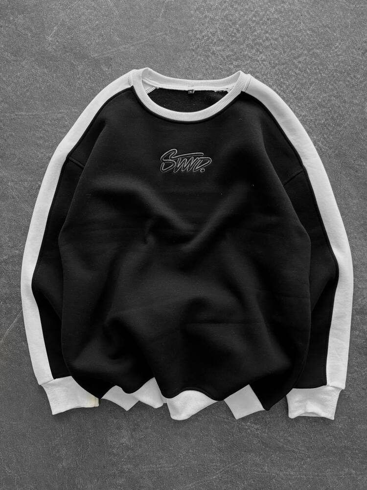 Bisiklet Yaka Oversize Siyah Sweatshirt
