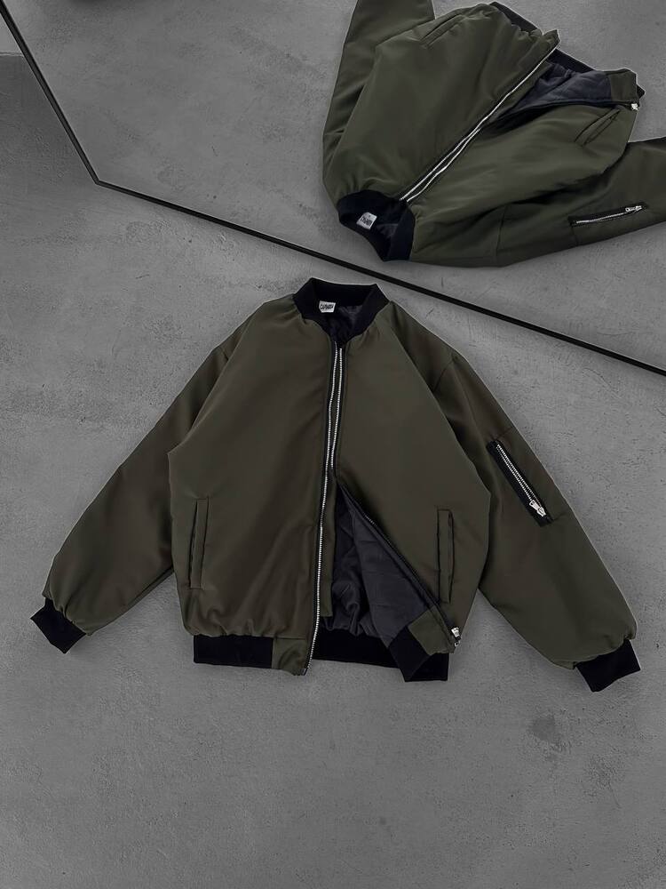 Unisex Oversize Haki Bomber Ceket