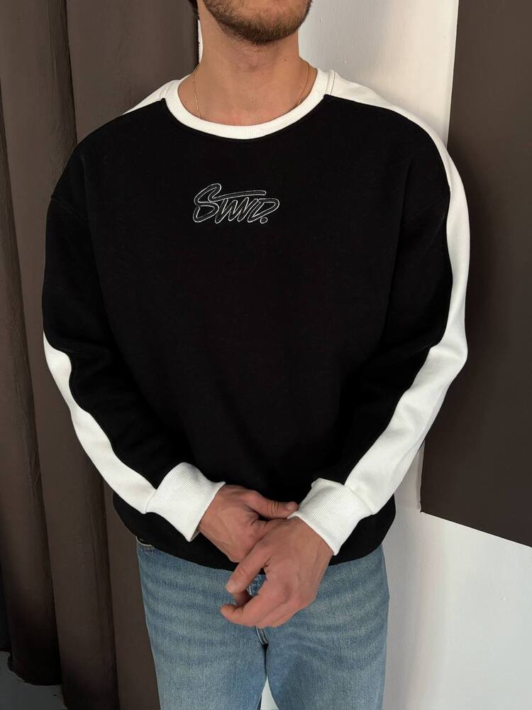 Bisiklet Yaka Oversize Siyah Sweatshirt