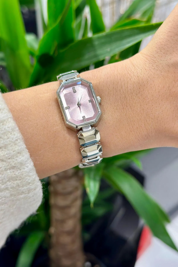 Swalora Crystal Garden Pembe Saat Gümüş Metal Kordon