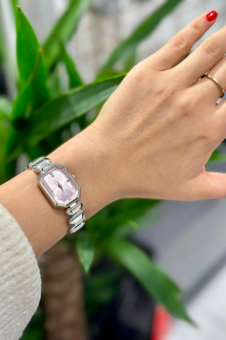 Swalora Crystal Garden Pembe Saat Gümüş Metal Kordon