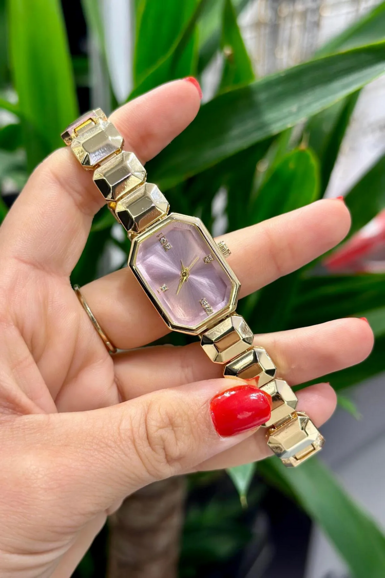 Swalora Crystal Garden Pembe Saat Sarı Metal Kordon