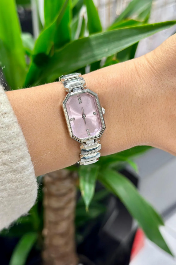 Swalora Crystal Garden Pembe Saat Gümüş Metal Kordon
